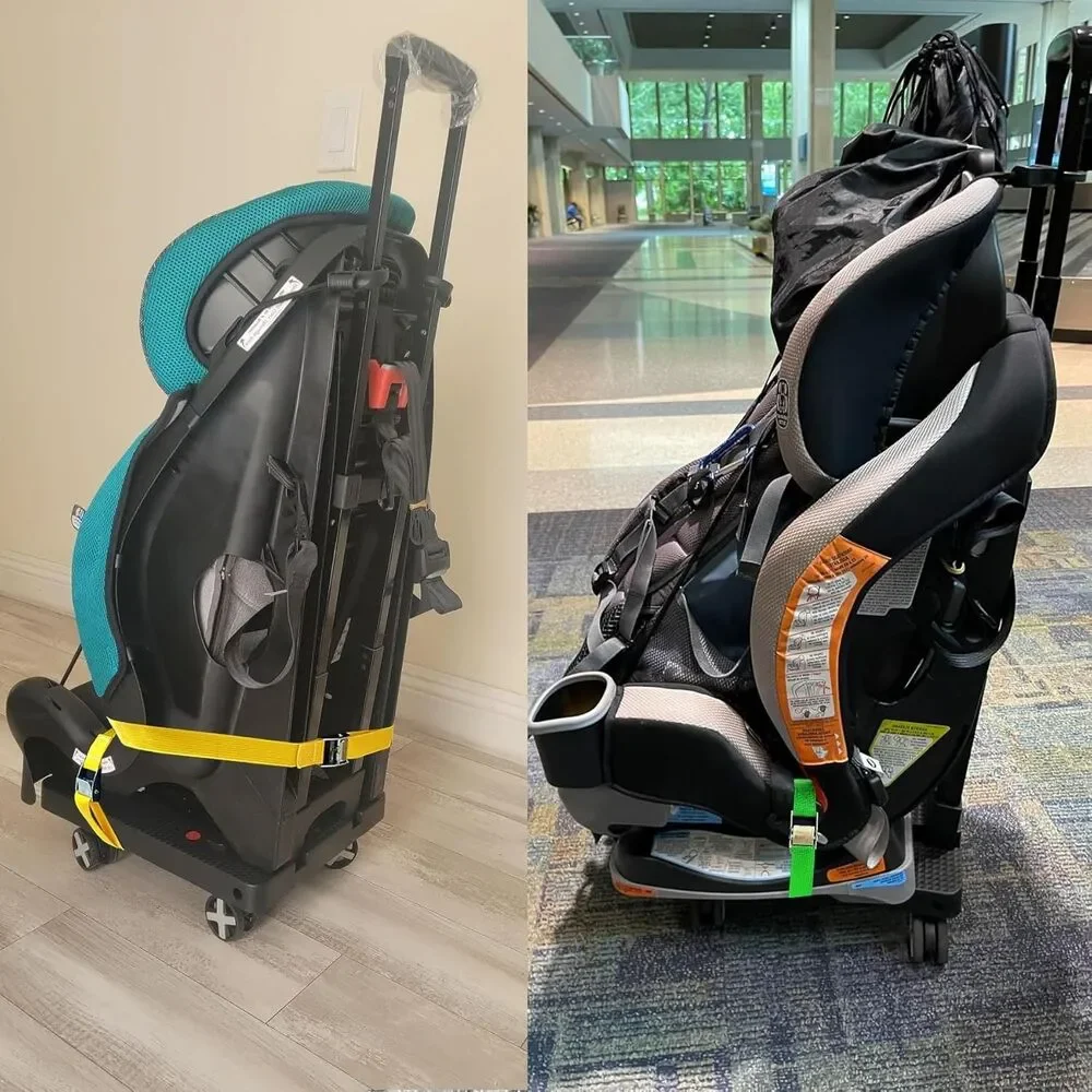 Car Seat Dolly Airport Travel Cart Roller w/ Straps Foldable Luggage Trolley